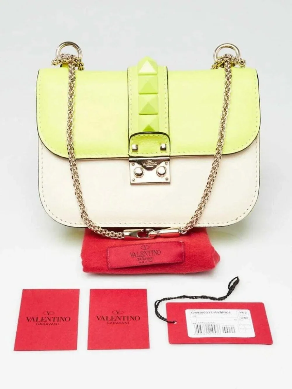 Valentino Yellow/White Leather Glam Lock Small Flap Bag